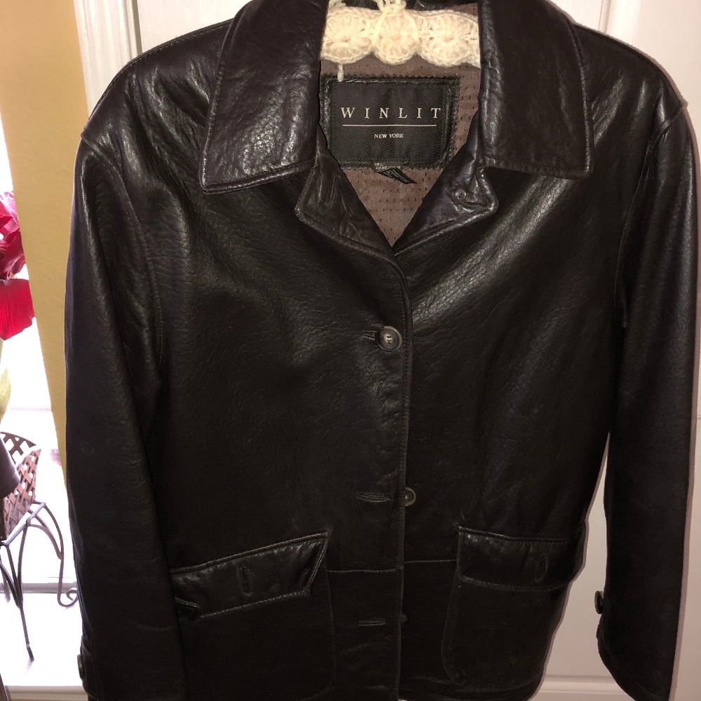 brown leather car coat